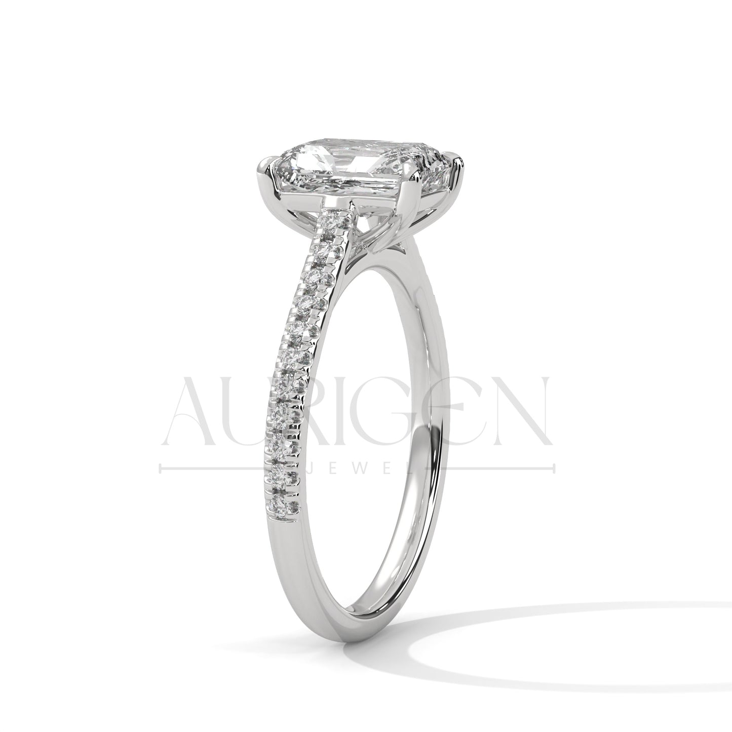 Timeless Emerald Cut Moissanite Ring with Pave Diamond Band