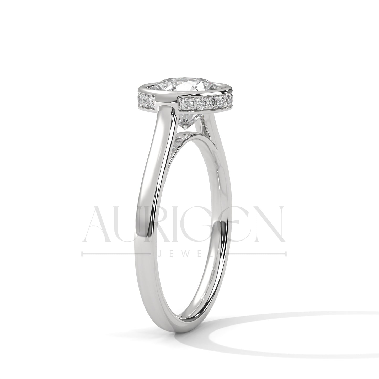 Brilliant Round Cut Moissnite & Lab Diamond Bezel Set 14K Solid Gold Ring