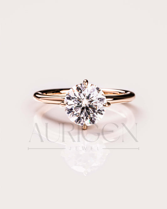 Round Brilliant Moissanite and Leb Grown Diamond Engagement Ring with Hidden Halo in 14K Rose Gold