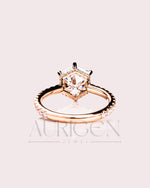 Stunning Hexagon Cut Moissanite and Lab Grown Diamond Engagement Ring in Solid Gold