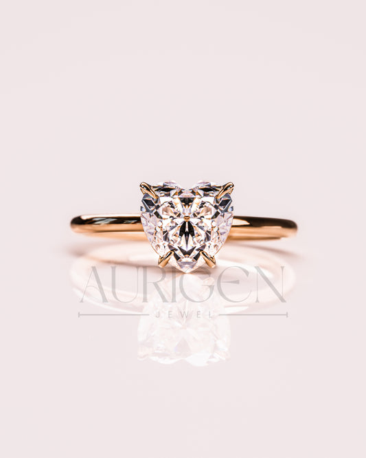 Solitaire Heart Cut Moissanite and Lab Grown Diamond Engagement Ring