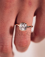 Elegant 2ct Cushion Cut Moissanite and Lab Grown Bezel Set Ring - 14K Solid Gold