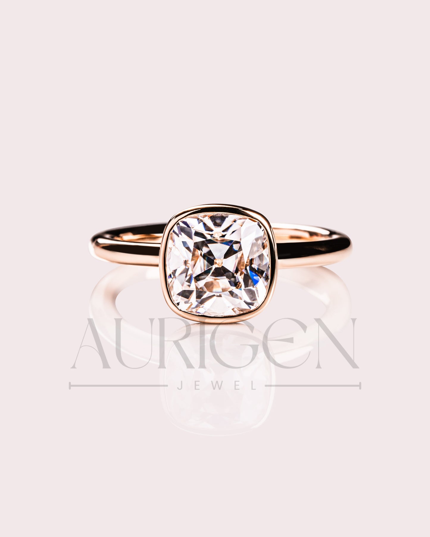 Elegant 2ct Cushion Cut Moissanite and Lab Grown Bezel Set Ring - 14K Solid Gold