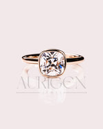 Elegant 2ct Cushion Cut Moissanite and Lab Grown Bezel Set Ring - 14K Solid Gold
