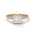 14K Solid Gold Engagement Ring with Princess Center and Pave Diamonds