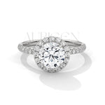 Brilliant Round Cut Halo and Hidden Halo Diamond Ring with Pave Band in 14K Solid Gold
