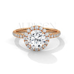 Brilliant Round Cut Halo and Hidden Halo Diamond Ring with Pave Band in 14K Solid Gold