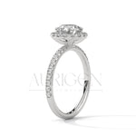 Brilliant Round Cut Halo and Hidden Halo Diamond Ring with Pave Band in 14K Solid Gold