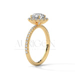 Brilliant Round Cut Halo and Hidden Halo Diamond Ring with Pave Band in 14K Solid Gold