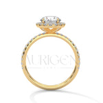 Brilliant Round Cut Halo and Hidden Halo Diamond Ring with Pave Band in 14K Solid Gold