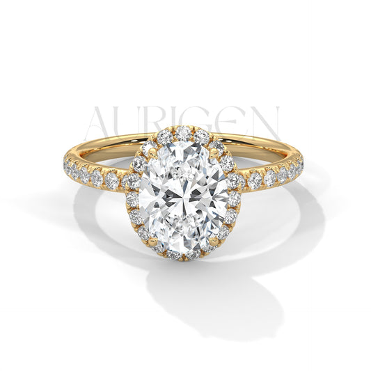 Timeless 18K Solid Gold Engagement Ring with Oval Cut Diamond and Halo Design
