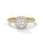 1.00 CT Cushion Cut Diamond Halo Ring with Pave Setting in 14K Solid Gold
