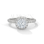 1.00 CT Cushion Cut Diamond Halo Ring with Pave Setting in 14K Solid Gold