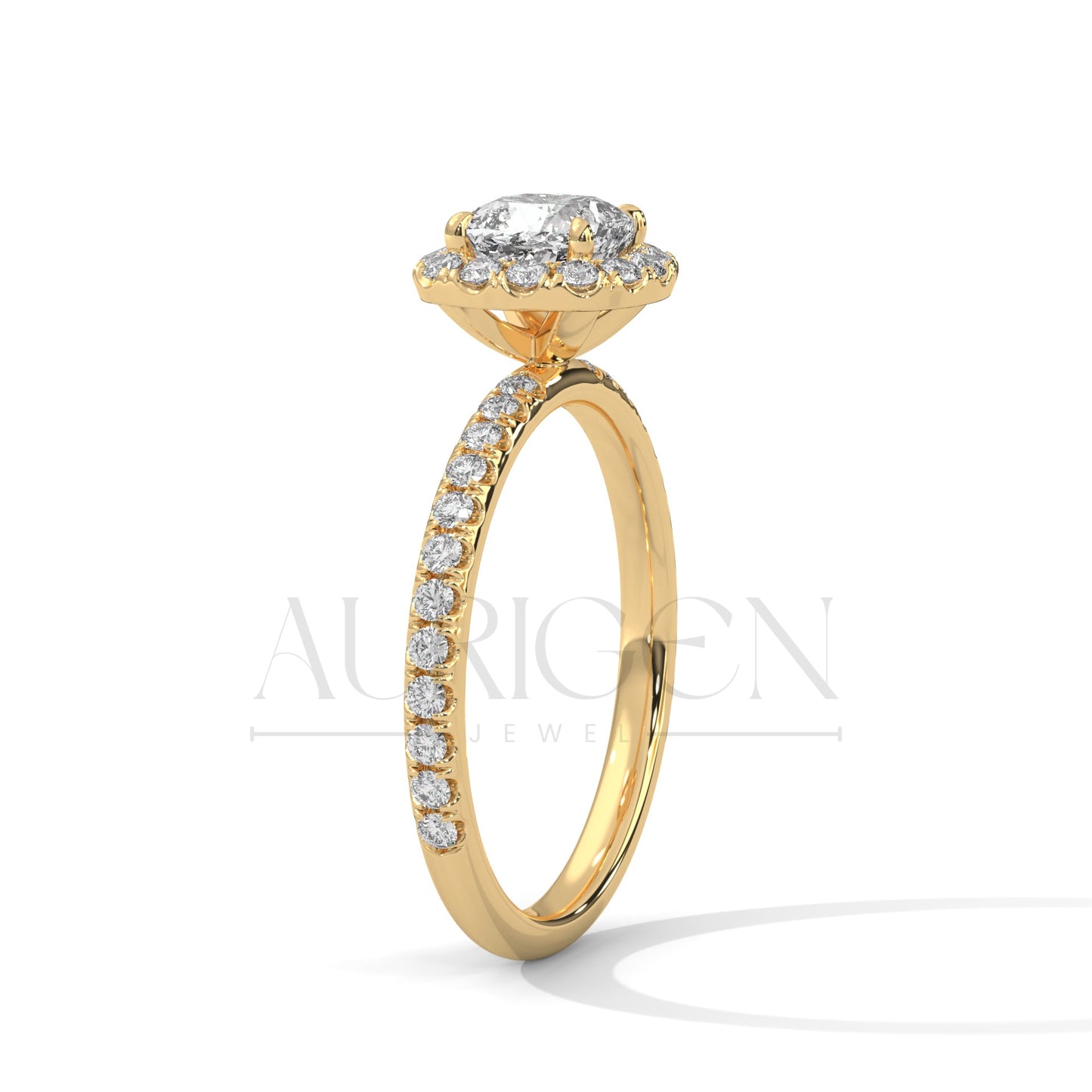 1.00 CT Cushion Cut Diamond Halo Ring with Pave Setting in 14K Solid Gold