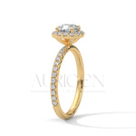 1.00 CT Cushion Cut Diamond Halo Ring with Pave Setting in 14K Solid Gold