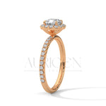 1.00 CT Cushion Cut Diamond Halo Ring with Pave Setting in 14K Solid Gold