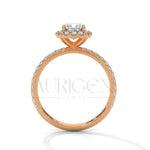 1.00 CT Cushion Cut Diamond Halo Ring with Pave Setting in 14K Solid Gold