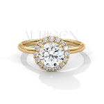 A Beautiful 14K Solid Gold Round Moissanite Diamond Ring Featuring a Unique Halo