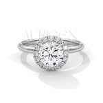 A Beautiful 14K Solid Gold Round Moissanite Diamond Ring Featuring a Unique Halo