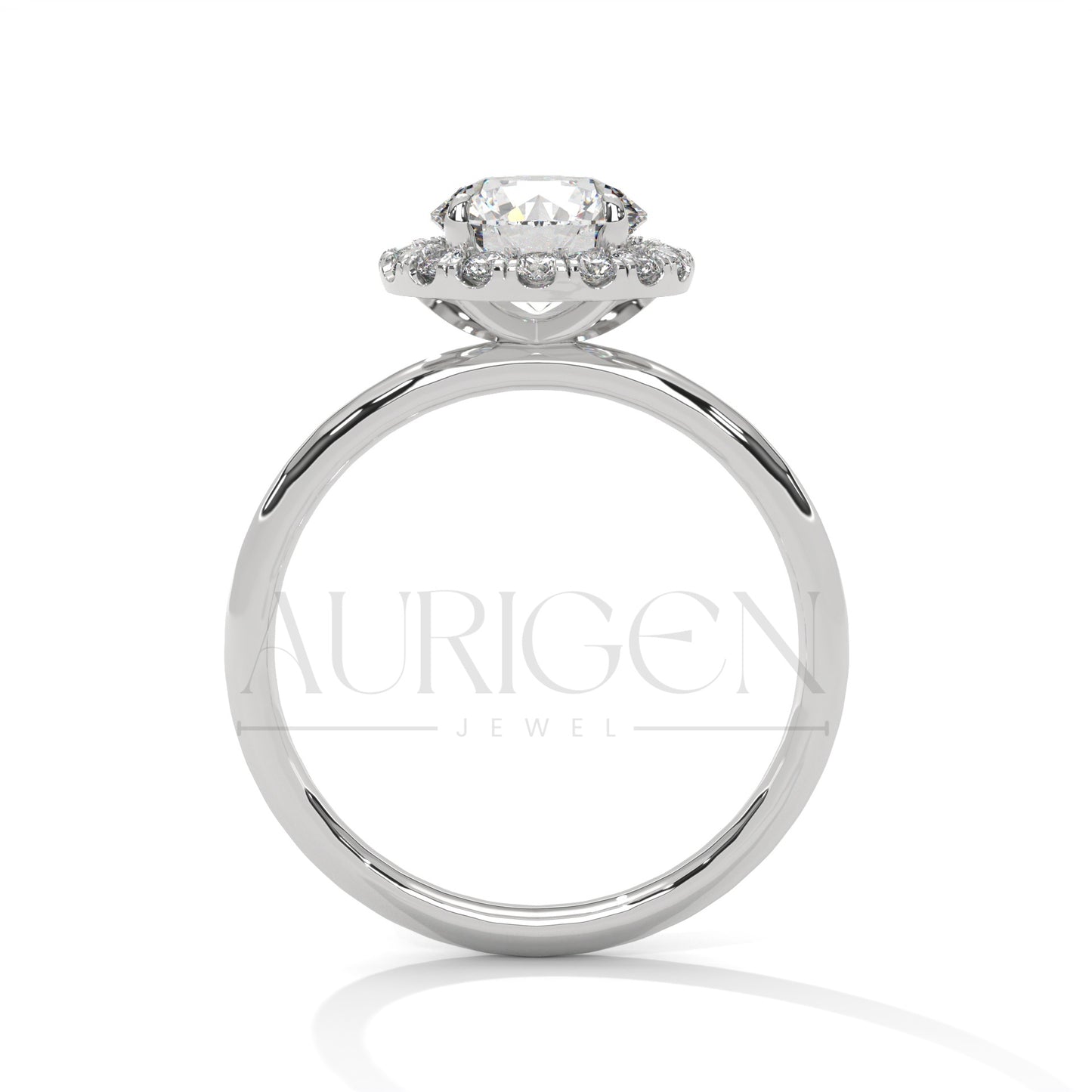 A Beautiful 14K Solid Gold Round Moissanite Diamond Ring Featuring a Unique Halo
