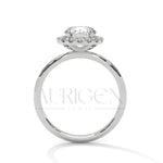 A Beautiful 14K Solid Gold Round Moissanite Diamond Ring Featuring a Unique Halo