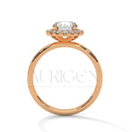 A Beautiful 14K Solid Gold Round Moissanite Diamond Ring Featuring a Unique Halo