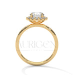 A Beautiful 14K Solid Gold Round Moissanite Diamond Ring Featuring a Unique Halo