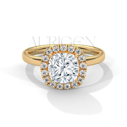 14K Solid Gold 2.00 CT Cushion Cut Diamond Halo Engagement Ring