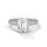 Beautiful 2.00 CT Emerald Cut Moissanite Diamond Pave Set 14K Solid Gold Ring