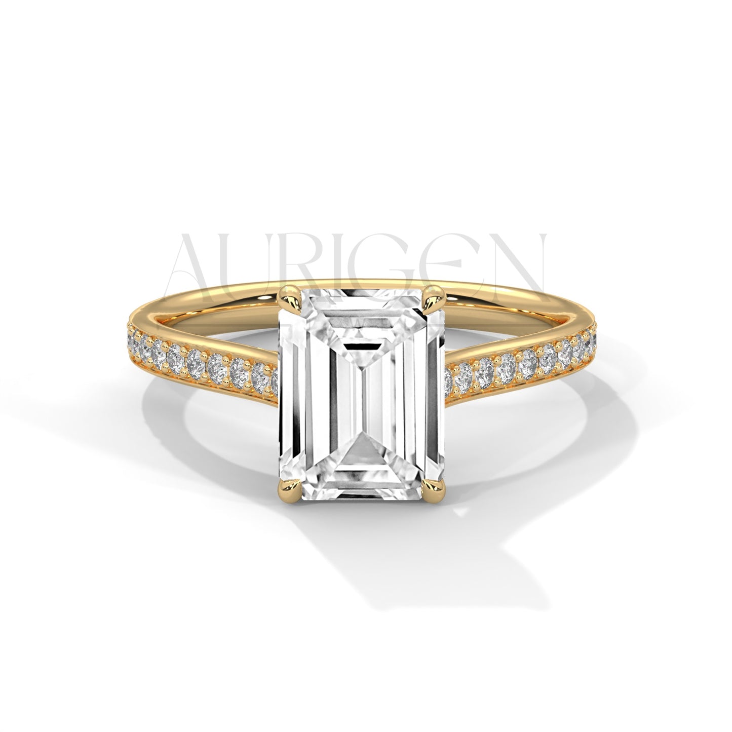 Beautiful 2.00 CT Emerald Cut Moissanite Diamond Pave Set 14K Solid Gold Ring