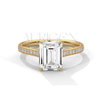 Beautiful 2.00 CT Emerald Cut Moissanite Diamond Pave Set 14K Solid Gold Ring