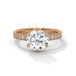 Elegant Round Cut Diamond Pave and Six Prong Set Ring in 14K Solid Gold