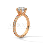 Elegant Round Cut Diamond Pave and Six Prong Set Ring in 14K Solid Gold