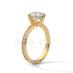 Elegant Round Cut Diamond Pave and Six Prong Set Ring in 14K Solid Gold