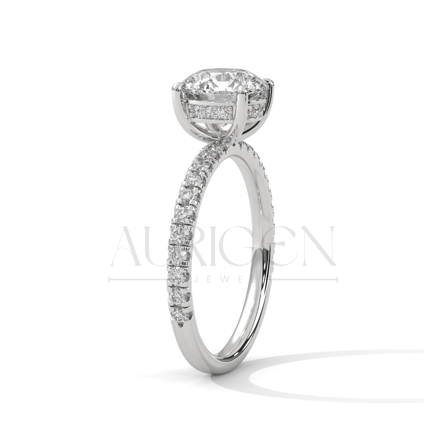 2.0 CT Round Brilliant Cut Diamond Pave Engagement Ring in 14K Solid Gold