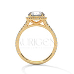 14K Solid Gold Round Brilliant Cut Diamond Ring with Halo and Pave Setting