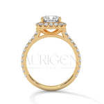 Luxurious Cushion Cut Engagement Ring with Halo and Pave Diamonds In 14K Solid Gold Ring