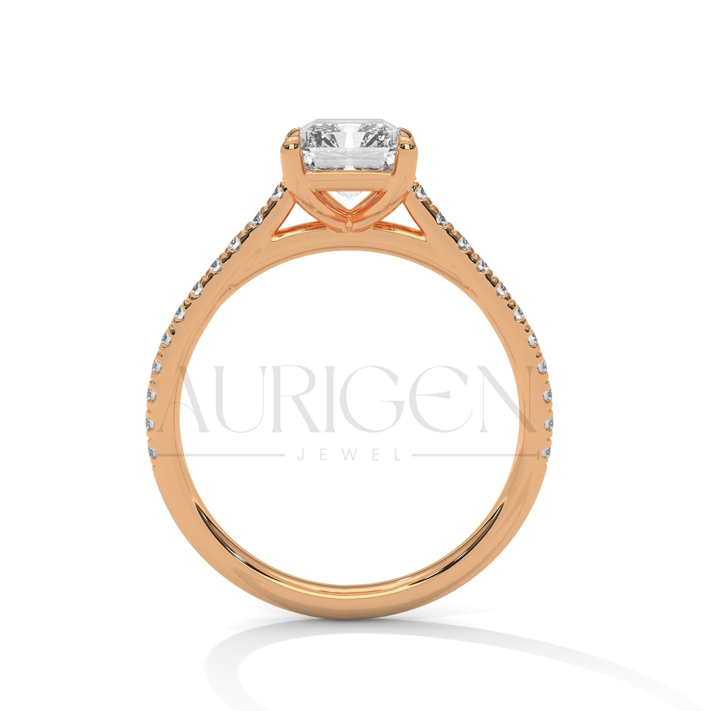 Timeless Emerald Cut Moissanite Ring with Pave Diamond Band