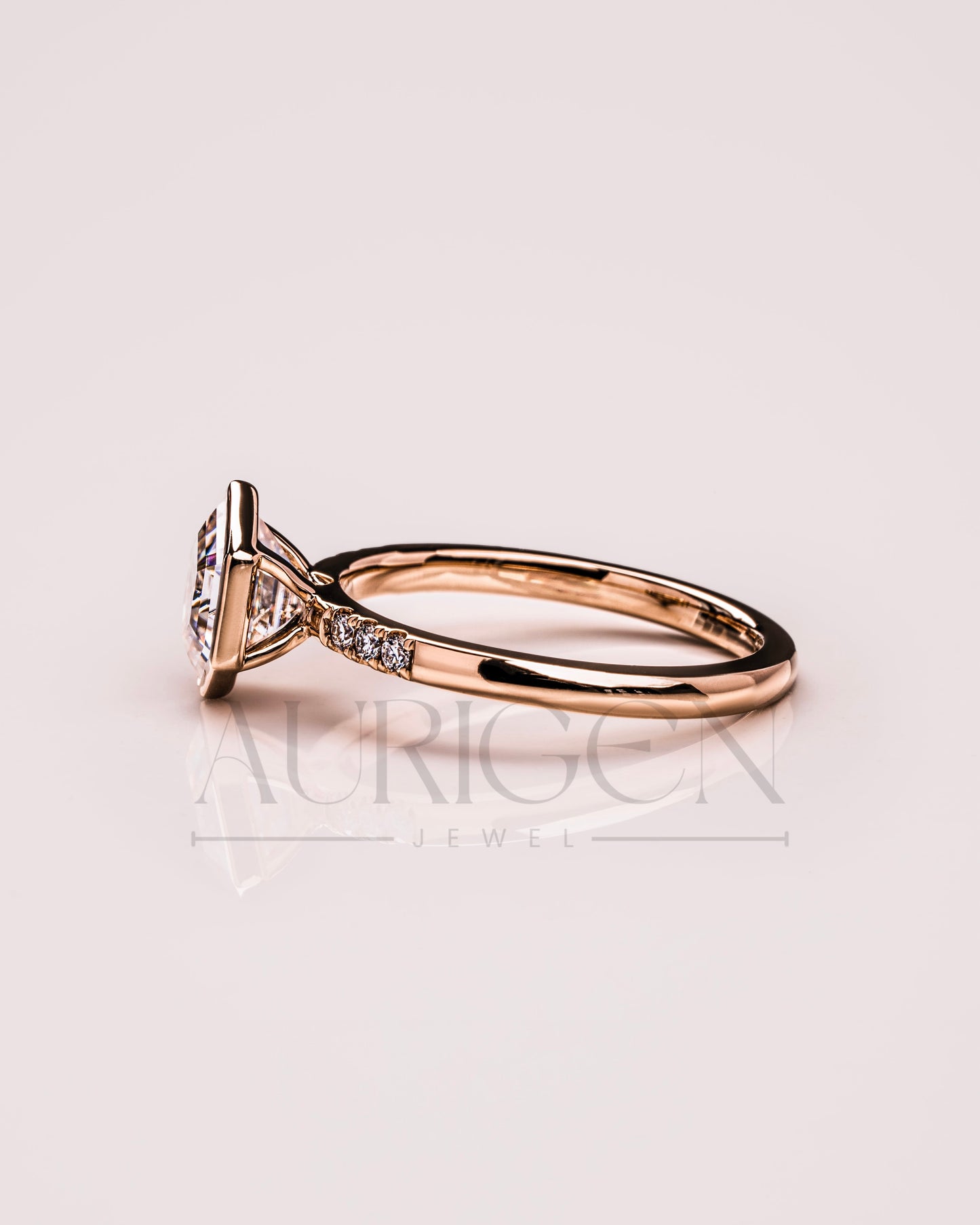 Bezel Setting Hexagon Cut Moissanite and Lab Grown Diamond Ring in 14K Rose Gold