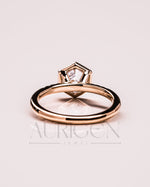 Bezel Setting Hexagon Cut Moissanite and Lab Grown Diamond Ring in 14K Rose Gold