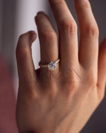 Bezel Setting Hexagon Cut Moissanite and Lab Grown Diamond Ring in 14K Rose Gold