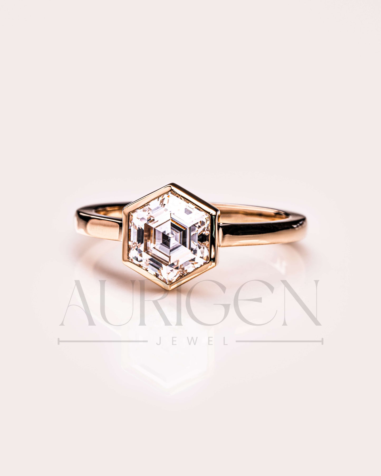 Bezel Setting Hexagon Cut Lab Grown and Moissanite Diamond Ring