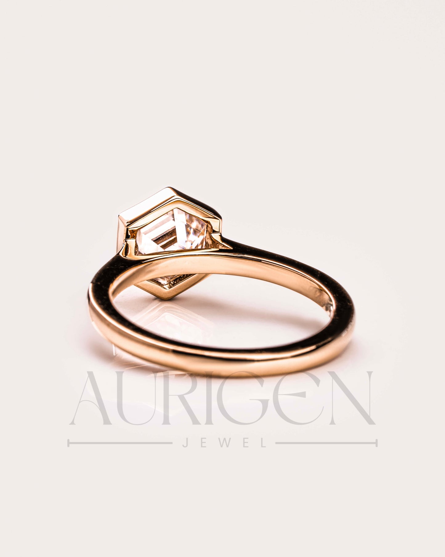 Bezel Setting Hexagon Cut Lab Grown and Moissanite Diamond Ring