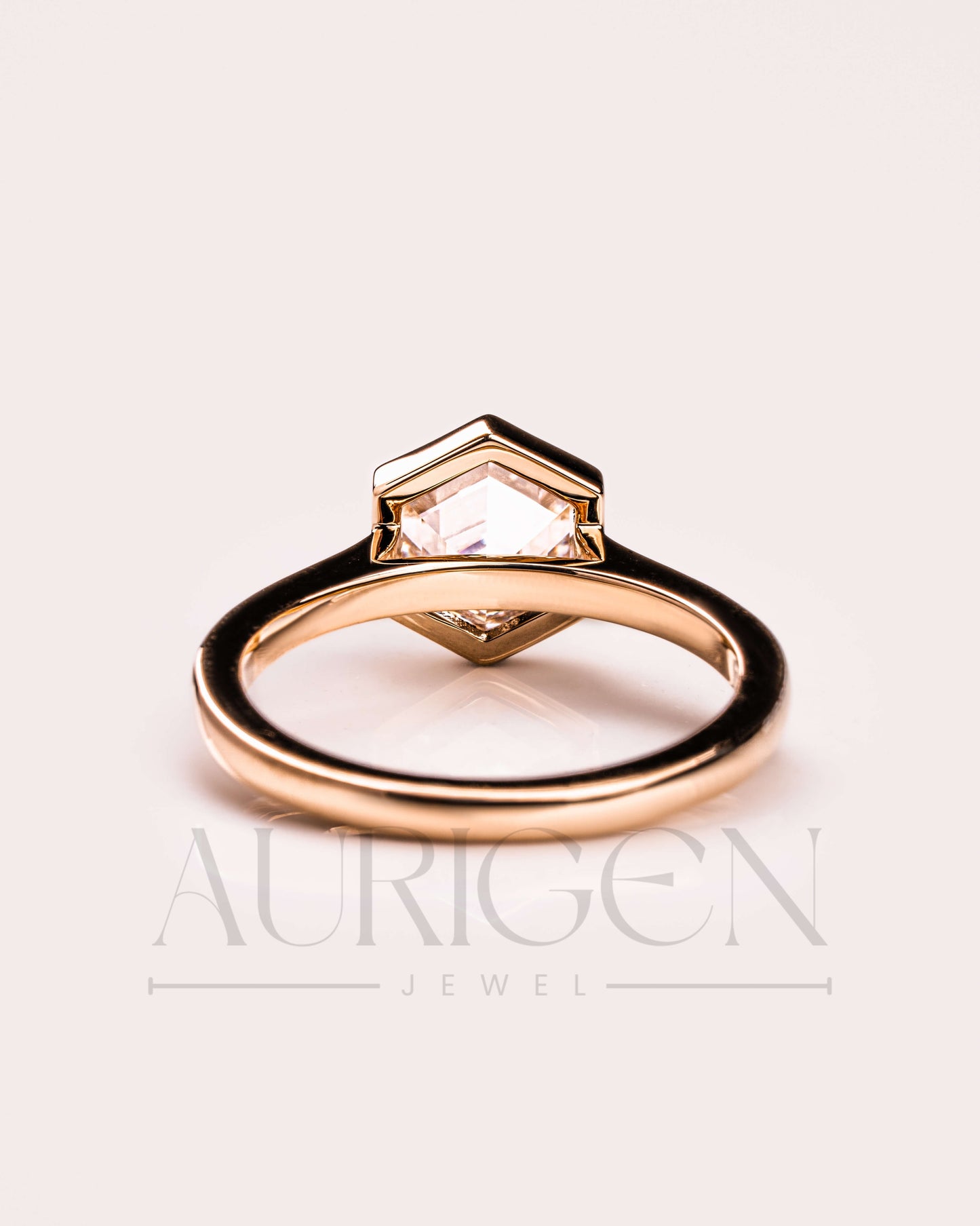 Bezel Setting Hexagon Cut Lab Grown and Moissanite Diamond Ring