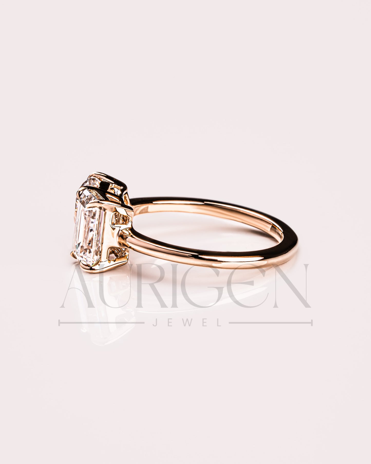 Two Stone Emerald and Oval Cut Moissanite and Lab Grown Diamond Ring