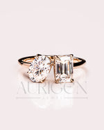 Two Stone Emerald and Oval Cut Moissanite and Lab Grown Diamond Ring