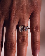 Two Stone Emerald and Oval Cut Moissanite and Lab Grown Diamond Ring