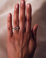Two Stone Emerald and Oval Cut Moissanite and Lab Grown Diamond Ring