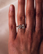 Two Stone Emerald and Oval Cut Moissanite and Lab Grown Diamond Ring