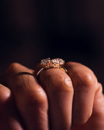 Two Stone Emerald and Oval Cut Moissanite and Lab Grown Diamond Ring